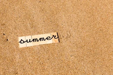 Words on sand Summer Stock Photos