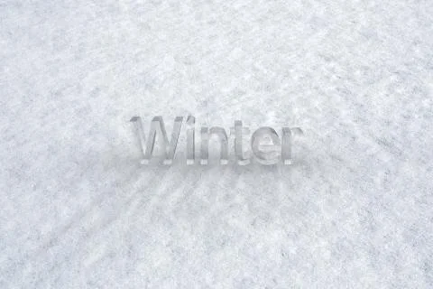 Words on a snow texture background. winter words blocks and shadows. 3D rende Stock Photos