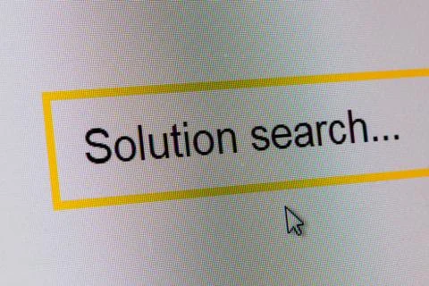 Words Solution search in bar on computer monitor Foto stock