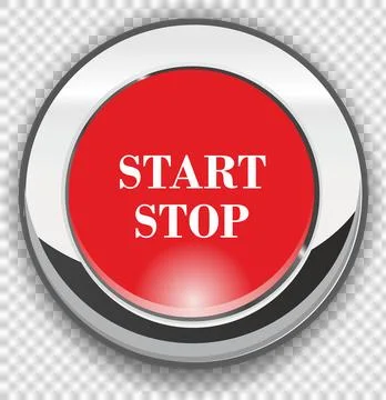 The words 'start, stop' written on a metallic red button Stockillustratie