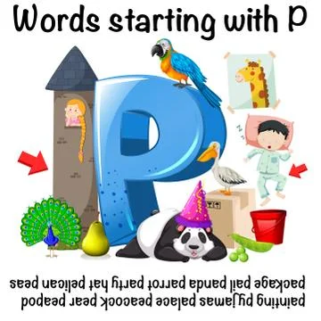 Words starting with P on white background 스톡 일러스트