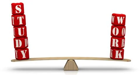 The words STUDY and WORK on the scales Ilustração Stock