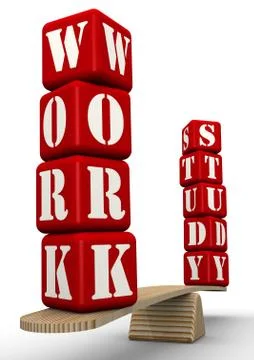 The words STUDY and WORK on the scales 스톡 일러스트