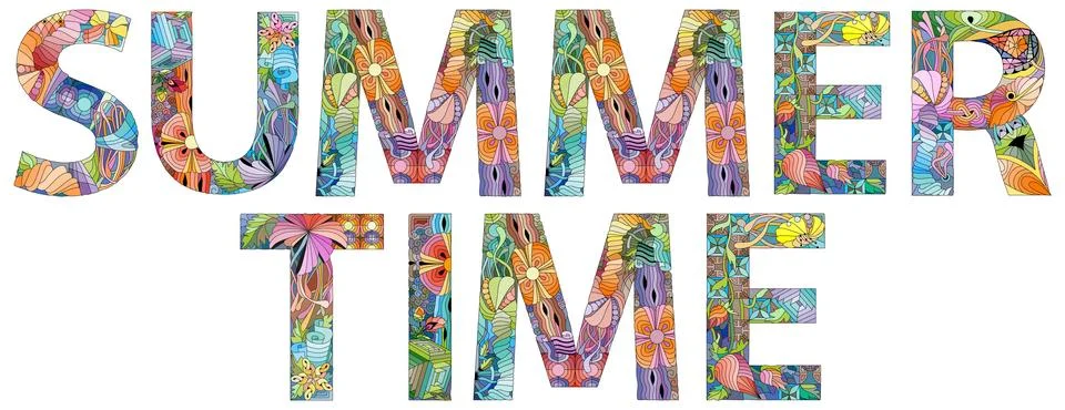 Words SUMMER TIME. Vector decorative zentangle object Stock Illustration