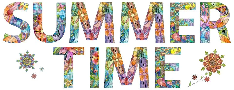 Words SUMMER TIME. Vector decorative zentangle object Stock Illustration