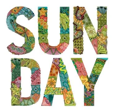 Words SUN DAY. Vector decorative zentangle object Ilustración de archivo