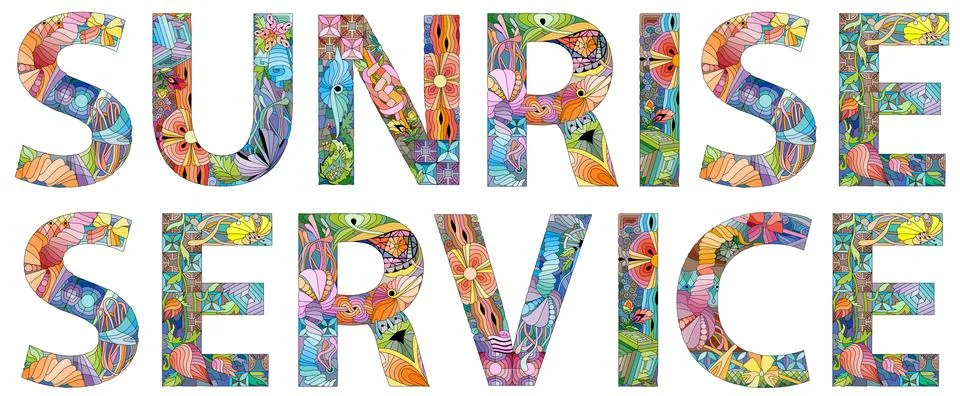 Words SUNRISE SERVICE. Vector decorative zentangle object Иллюстрация