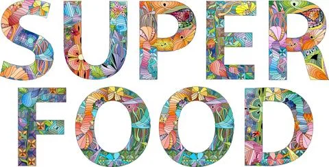 Words SUPER FOOD. Vector decorative zentangle object Stock Illustration