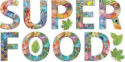 Words SUPER FOOD. Vector decorative zentangle object Stock Illustration