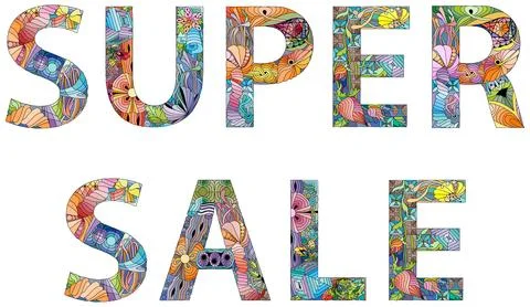 Words SUPER SALE. Vector decorative zentangle object Stock Illustration