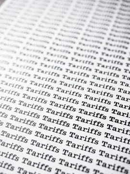 Words Tariffs Seamless print on paper for trading export import business ta.. Foto stock