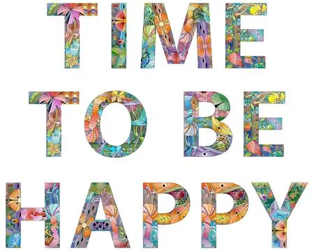 Words TIME TO BE HAPPY. Vector zentangle object for decoration イラスト素材