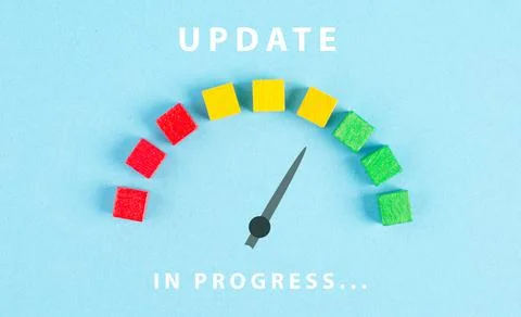 The words update in progress are standing beside the loading bar, upload data, b 库存插图