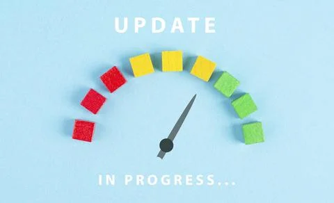 The words update in progress are standing beside the loading bar, upload data, Stock Photos