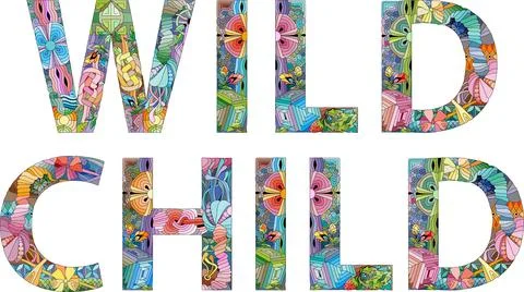 Words WILD CHILD. Vector decorative zentangle object for any purpose イラスト素材