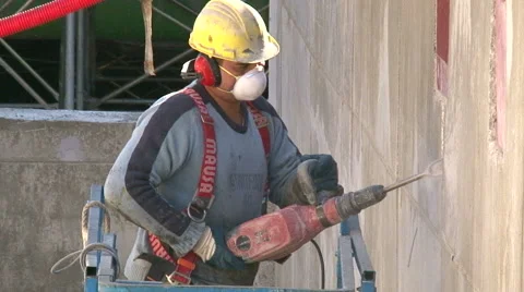 Work 10 Cutting Concrete with a Pneumatic Hammer Stock Footage