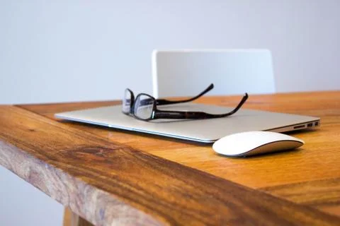 Work accessories keeps on wood table Stock Photos