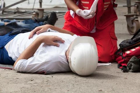 Work accident. first aid training. Foto stock