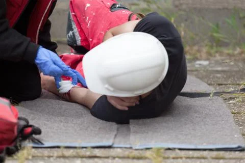 Work accident. first aid training. Stock Photos