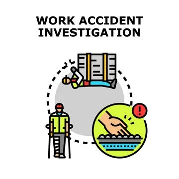 Work accident investigation process ensuring employee safety during incidents Stock Illustration