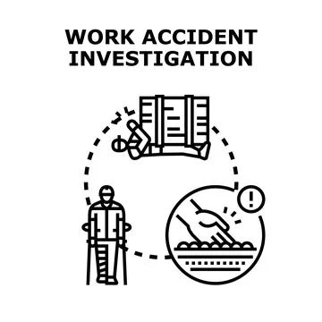 Work accident investigation process ensuring employee safety during incidents Stock Illustration
