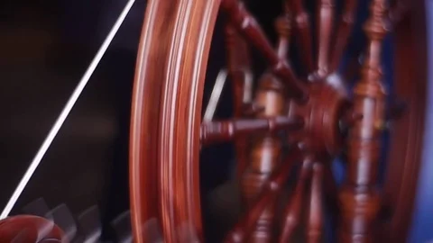 Work of an Ancient Wooden Spinning Machine Tool Stock Footage 74512243