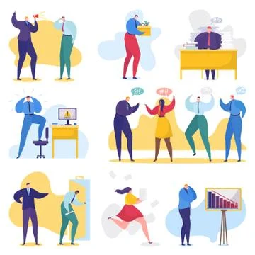 Work and business problems, conflict in office, business people in stress Stock Illustration