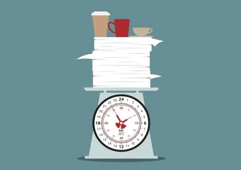 Work and coffee overtime on scale Stock Illustration