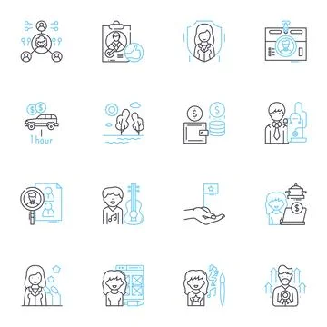 Work and CV linear icons set. Job, Career, Resume, Interview, Experience Stock Illustration