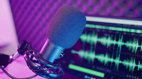 Work and editing in a program for recording voice on a computer screen Stockbeeldmateriaal 309799124