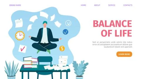Work and life balance web landing page, vector illustration. Businessman イラスト素材
