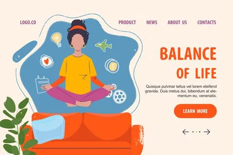 Work and life balance web landing page, vector illustration Stock Illustration