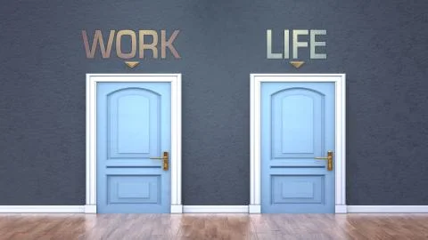 Work and life as a choice - pictured as words Work, life on doors to show tha Stock Illustration