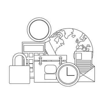 Work and office elements black and white Stockillustratie