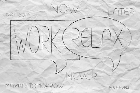 Work and relax comic bubbles conversation surrounded by various options to po Stock Illustration