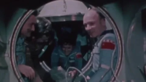 Work and training of cosmonaut pilots at the SOYUZ-7 station Soyuz T5  (134) Stock Footage 267251646