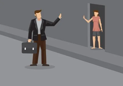 Off to Work and Wave Goodbye Cartoon Vector Illustration Illustrazione stock