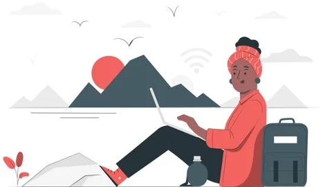 Work from Anywhere Concept – Remote Working in Nature Illustration Stock Footage 311090080