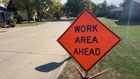 Work Area Ahead Sign - Wide - Bettendorf, Iowa, October 23, 2024 Stock Footage 289234445