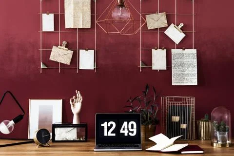 Work area with cherry wall Stock-Fotos