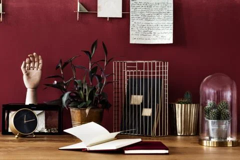 Work area with red wall Stock-Fotos