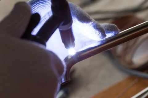 Work with argon welding Stock-Fotos