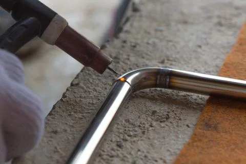 Work with argon welding Stock Photos