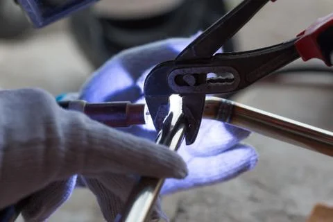 Work with argon welding Stock Photos