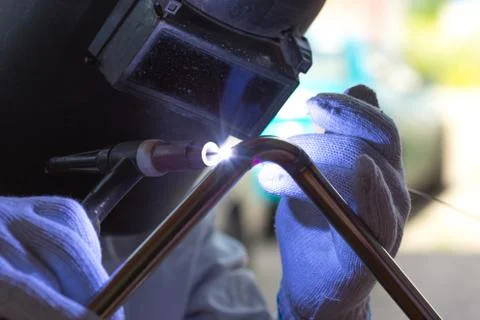 Work with argon welding Stock Photos