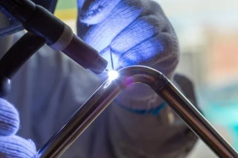 Work with argon welding Stock Photos