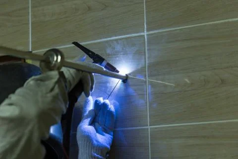 Work with argon welding Stock Photos