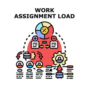 Work assignment load assigning tasks managing productivity Stock Illustration
