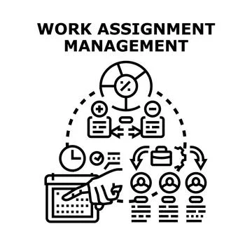 Work assignment management process distributing tasks among employees Stock Illustration