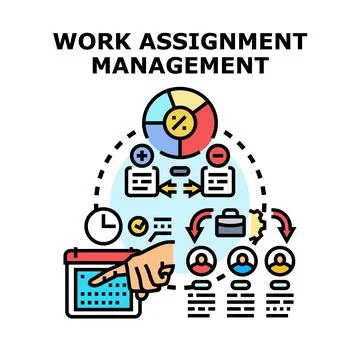Work assignment management process distributing tasks among employees 库存插图